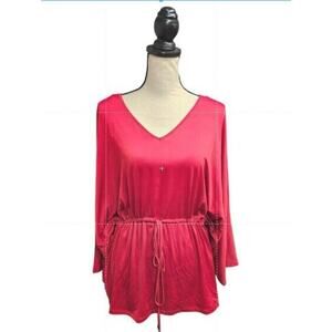 Cyrus‎ Womens Dolman Sleeve Top Size Large Red V-Neck Office Vibrant Drawstring